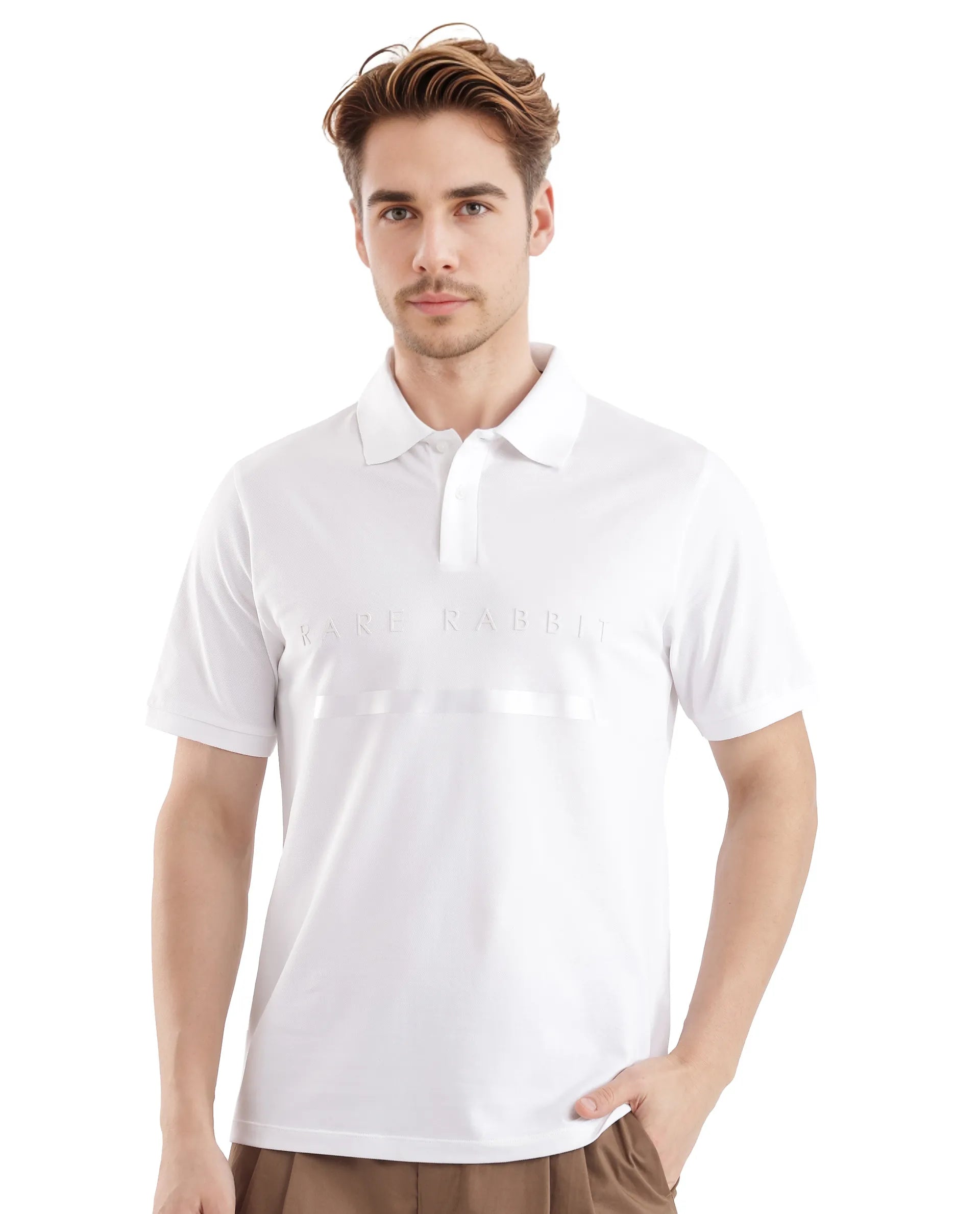 Flash discounts – men’s clothing essentials for less.  Rare Rabbit Men Nellit White Short Sleeve Collared Neck Plain Polo