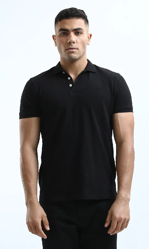 Shop affordable clothing for every season – Big savings this weekend only!  O178897 Short Sleeves Solid Summer Black Polo Shirt