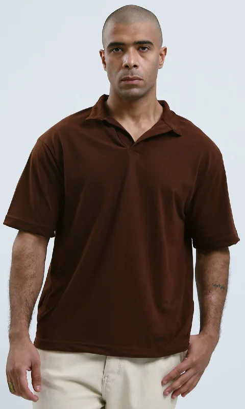 Don’t miss out – Limited-time   O179245 Deep V-Neck Elbow Sleeves Burgundy Polo Shirt