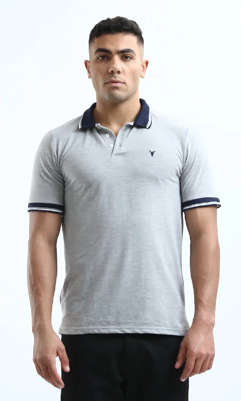 Shop the latest men’s styles at unbelievable prices.  O180822 Heather Light Grey Polo Shirt With Classic Collar