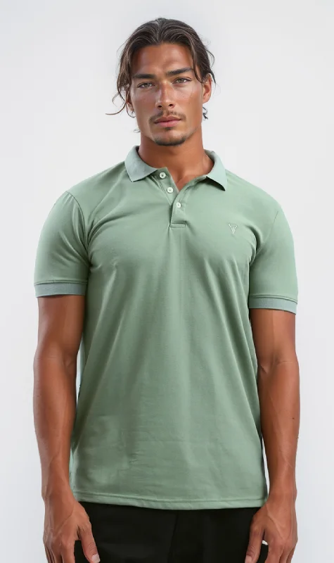 Limited-time promo – up to 70% off on men's essentials.  O190828 Classic Collar Solid Light Green Polo Shirt