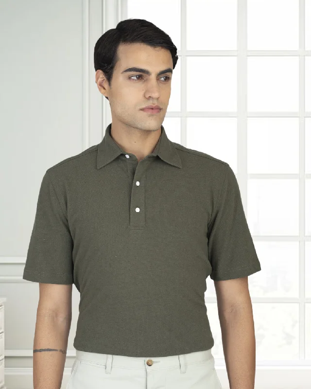 Shop the latest clothing deals – Huge discounts on fashion essentials!  Olive Green Linen Cotton Polo T-Shirt
