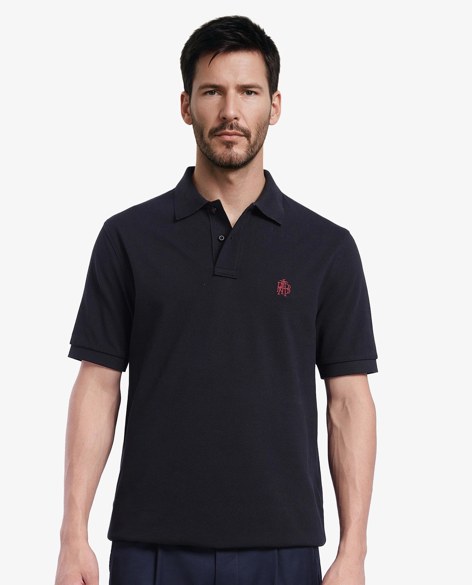 Special offer: Save on everyday clothing essentials – Shop now!  Rare Rabbit Men Pare-1 Black Cotton Fabric Short Sleeve Collared Neck Regular Fit Printed Polo