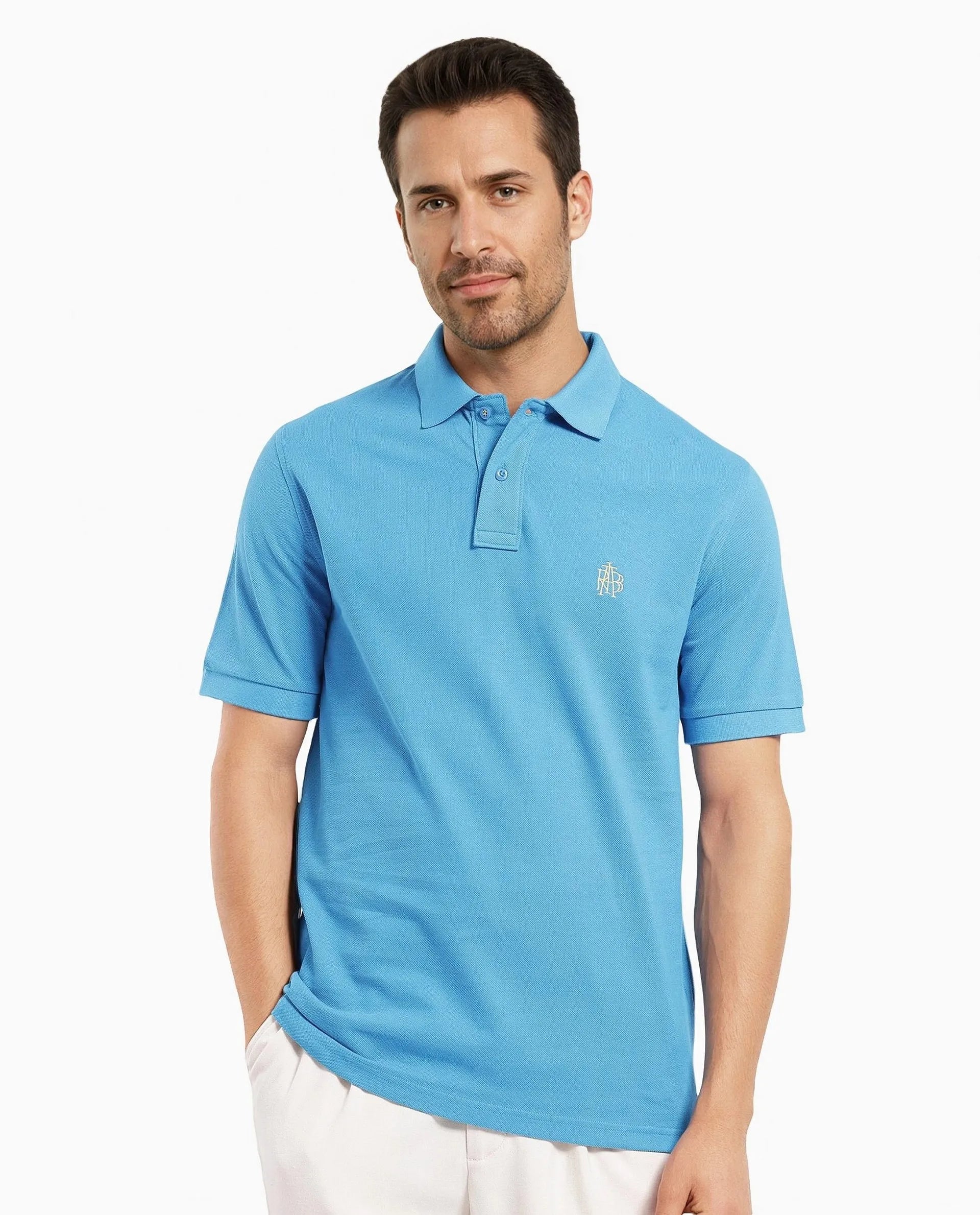 Unbeatable discounts on top-selling apparel – Only available online.  Rare Rabbit Men Pare-1 Flouroscent Blue Cotton Fabric Short Sleeve Collared Neck Regular Fit Embroidered Logo Polo