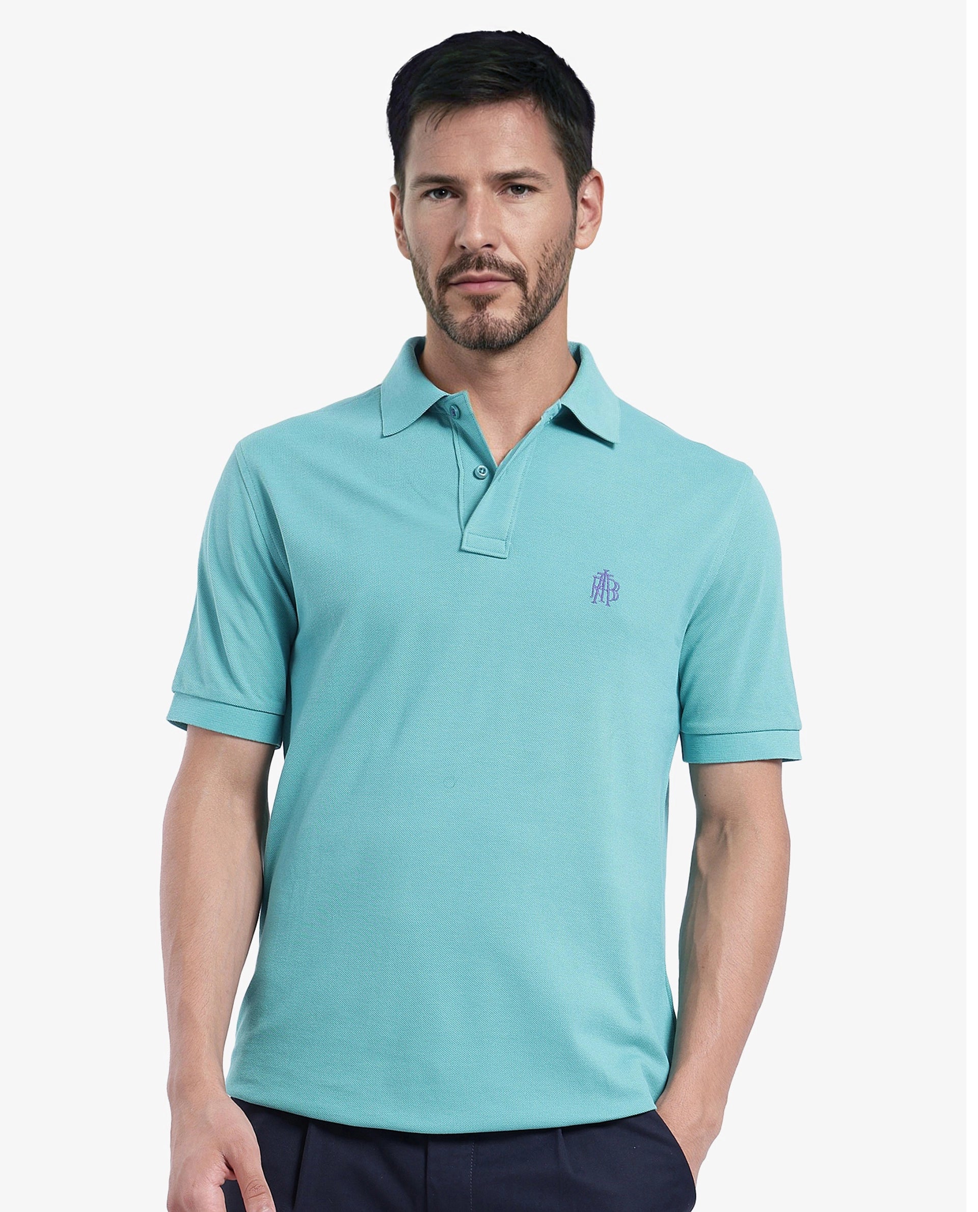 Shop clothing essentials at a fraction of the price –  Rare Rabbit Men Pare-1 Turq Cotton Fabric Short Sleeve Collared Neck Regular Fit Printed Polo