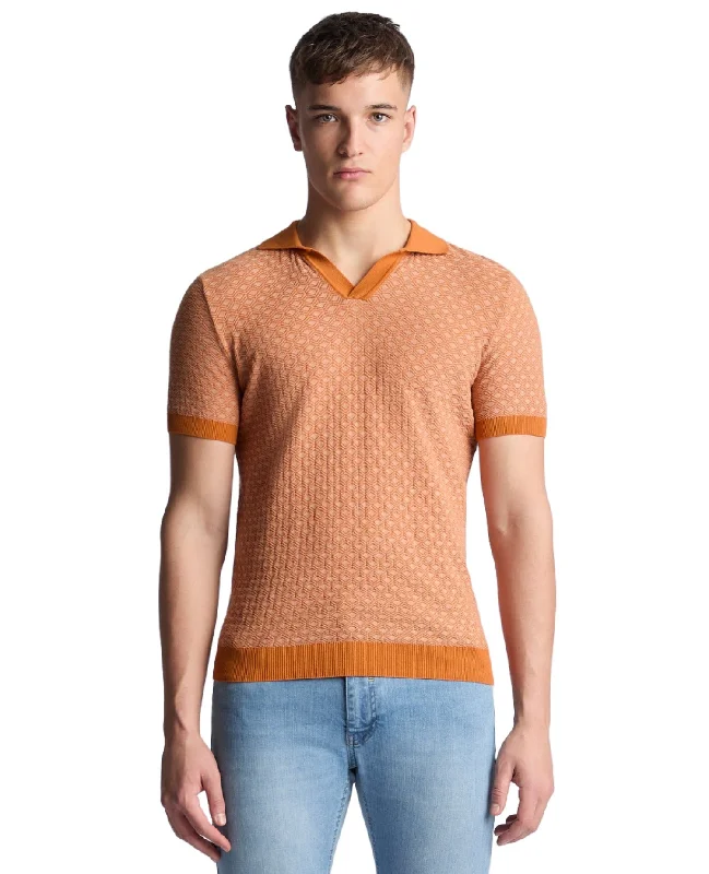 Shop now for the latest fashion trends and enjoy special promotions!  ID24413-Remus Orange Diamond Knit Polo Shirt