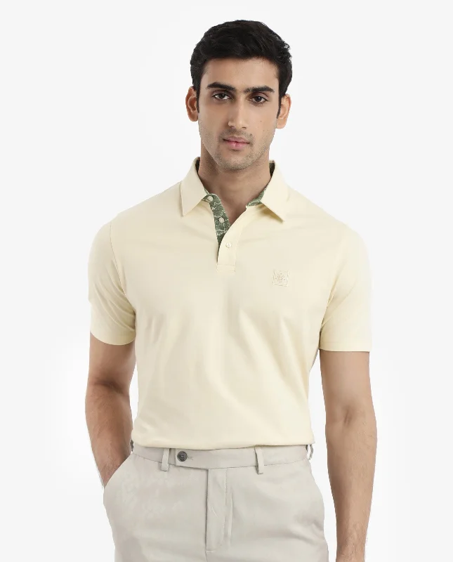 Big discounts – don’t miss out! Rare Rabbit Men's Spencer Yellow Short Sleeve Button Closure Regular Fit Solid Polo T-Shirt Big discounts – don’t miss out! Rare Rabbit Men's Spencer Yellow Short Sleeve Button Closure Regular Fit Solid Polo T-Shirt