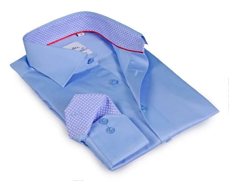 Save more with our buy-more, save-more deals on men’s fashion.  Blue Long Sleeve Shirt with contract trimming // Dual cuffs// contemporary fit