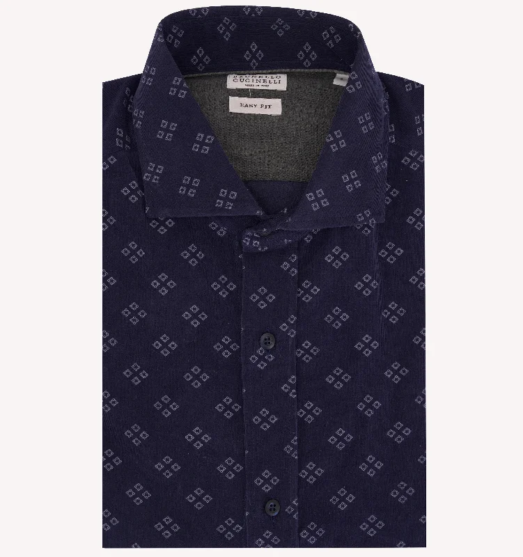 Refresh your wardrobe with the best deals on men's fashion.  Brunello Cucinelli Corduroy Printed Sport Shirt in Navy