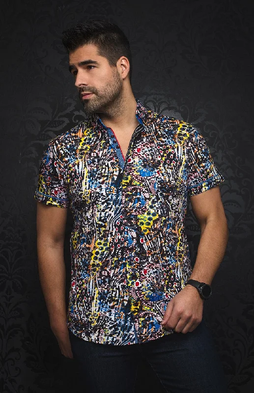 Upgrade your look with stylish, affordable men’s clothing.  AU NOIR | Short Sleeve Shirt | Futuna Yellow Multi