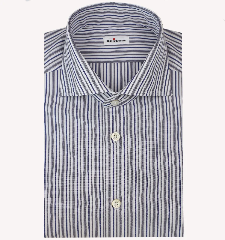 Shop stylish and affordable clothes –   Kiton Stripe Sport Shirt in Grey Blue