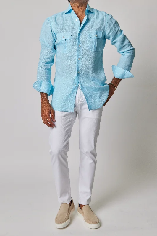 Discover new arrivals in clothing – Affordable styles for every occasion.  Solid Linen Work Shirt in Aqua