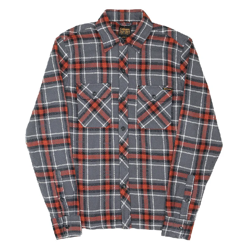 Shop trendy clothing for every season – Special promotion today.  Long Sleeve 2 Notch Flap Pocket Shirt / JAPANESE COTTON Flannel - Gray/Orange