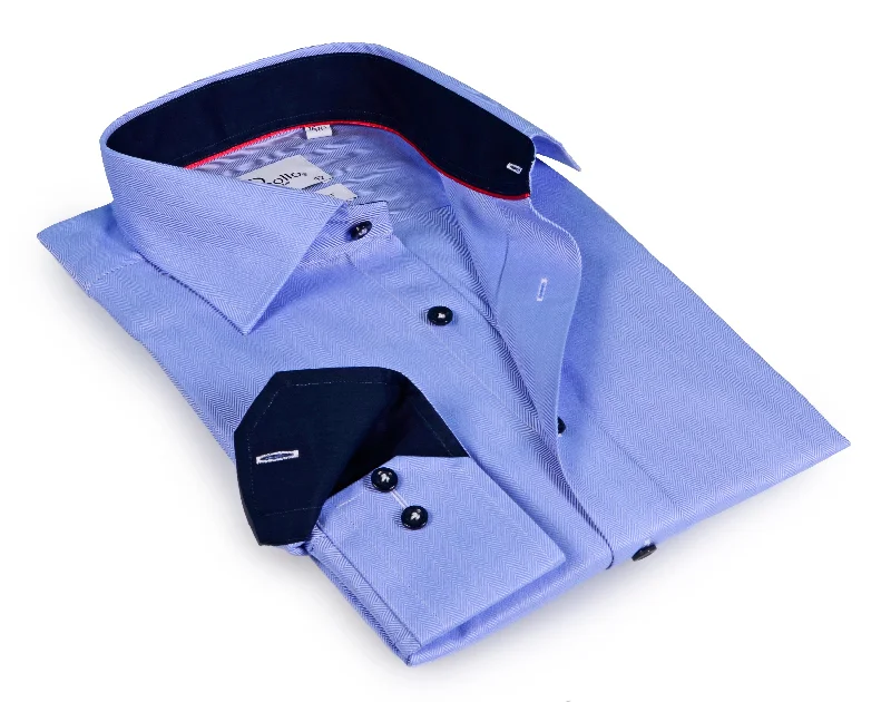 Save up to 70%  clothing – Shop now for the best deals.  Lt Blue Long Sleeve Shirt with contract trimming- Tall Sizes - contemporary fit
