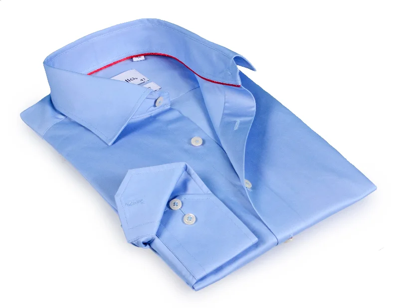 Men’s clothing at unbeatable prices – shop the sale today!  Lt Blue Long Sleeve Shirt with contract trimming // Dual cuffs// contemporary fit