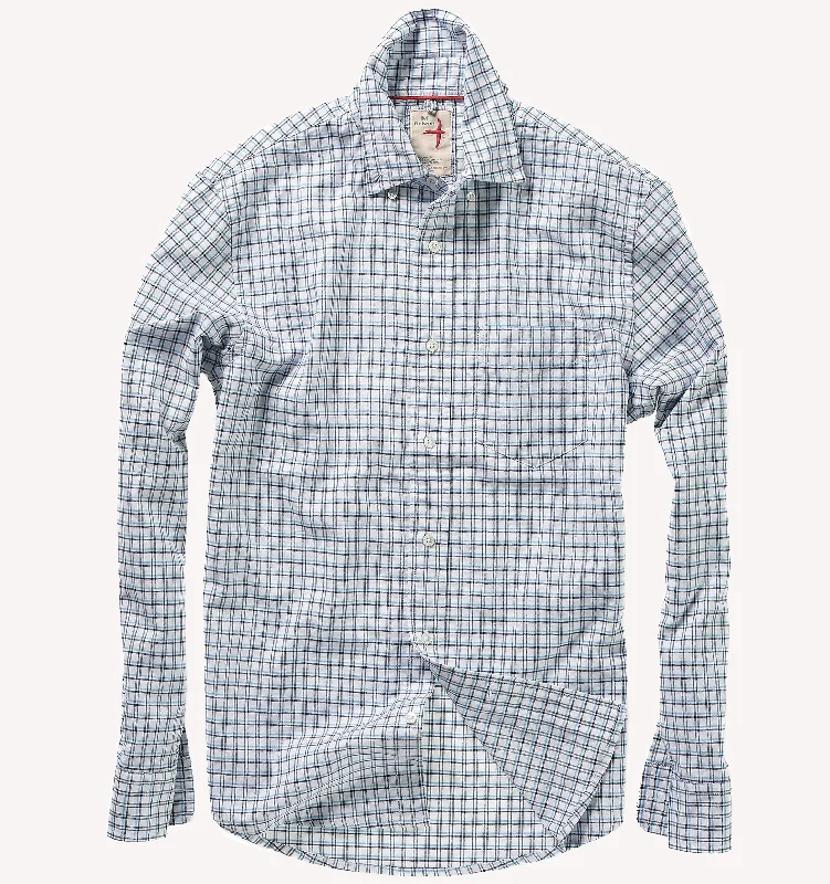 Get 25% off select men’s clothing when you shop online!  Relwen Huntsman Blues Sport Shirt in White Navy Tattersall