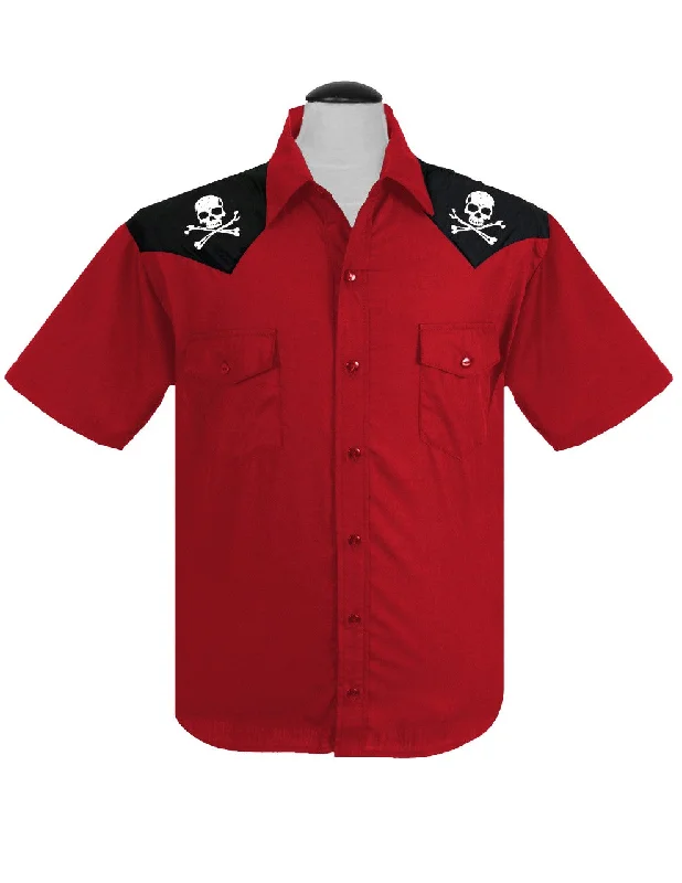 Save big on men’s casual wear – today only!  Skull & Bones Western in Red/Black