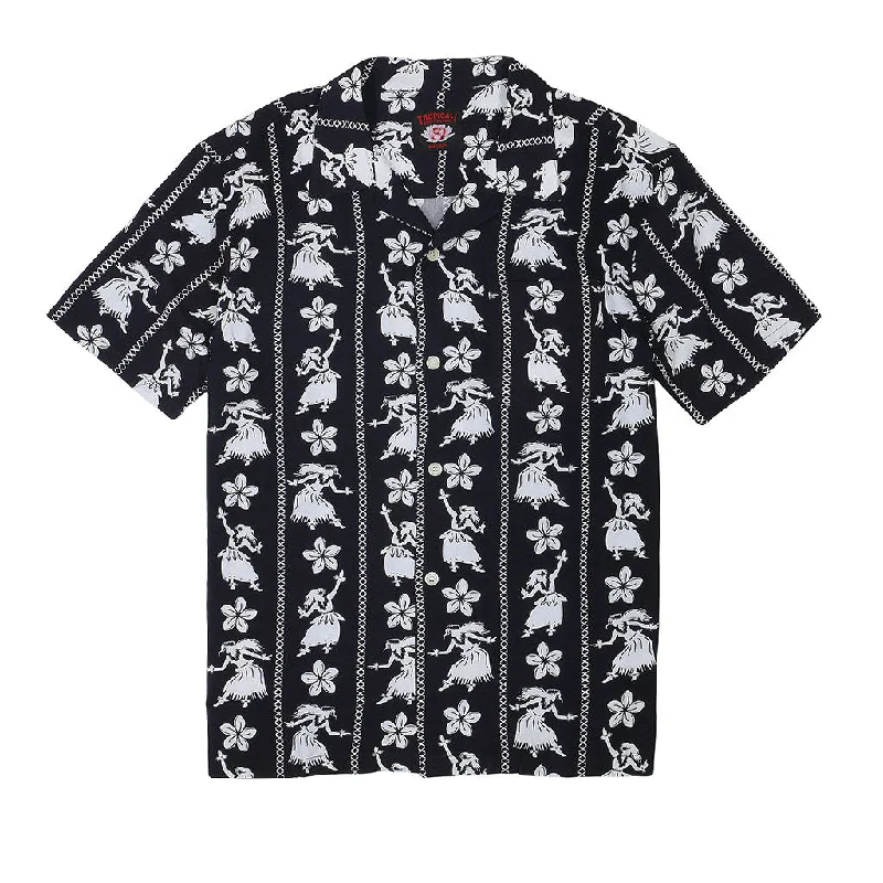Get stylish outfits for every occasion – Shop now and save!  TROPICALI Short Sleeve 1-Pocket Flat Collar Hawaiian Shirt - Black Hula