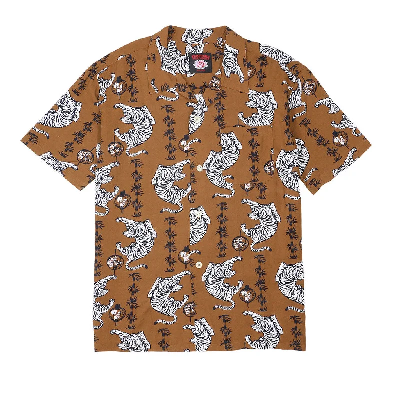 Shop the latest trends in men's clothing at unbeatable prices.  TROPICALI Short Sleeve 1-Pocket Flat Collar Hawaiian Shirt - Brown Tiger