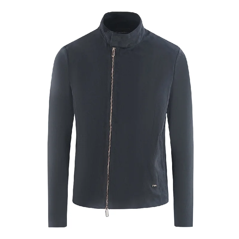 Shop the best clothing brands at amazing prices –   Emporio Armani Navy Blue Leather Jacket