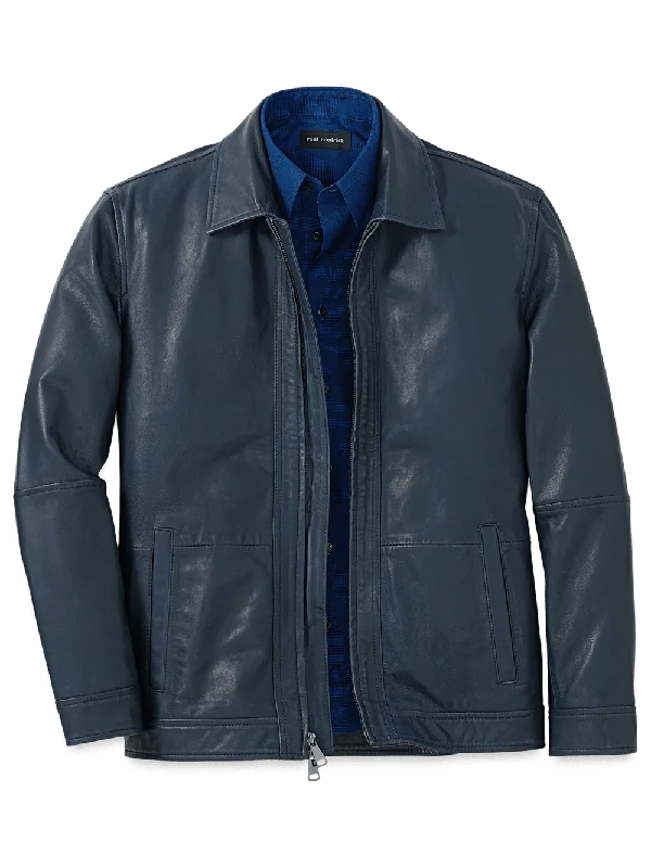 Exclusive clothing deals for  customers – Shop today!  Leather Bomber Jacket - Navy