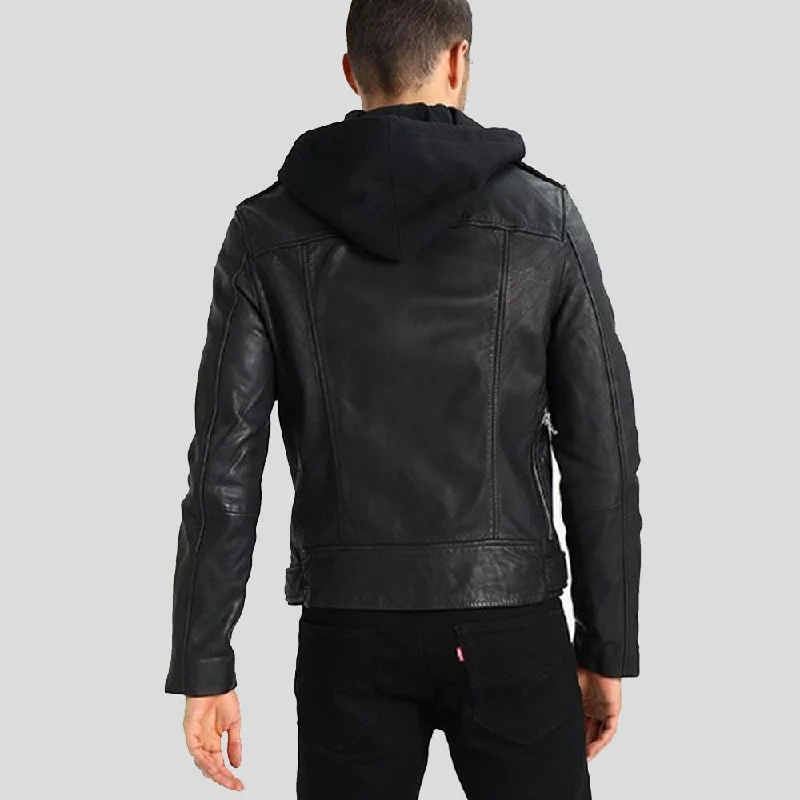 Shop men’s  clothing for all seasons – Save big today!  Lupe Black Removable Hooded Leather Jacket