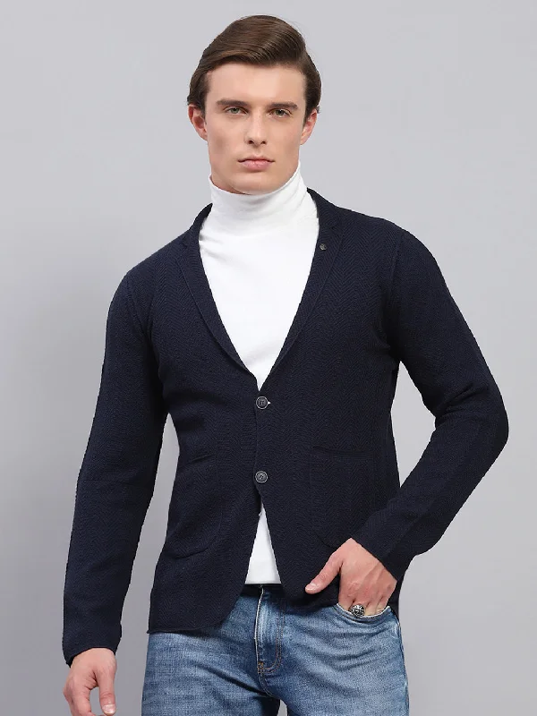 Special offer: Save on everyday clothing essentials – Shop now!  Men Navy Blue Self Design V Neck Full Sleeve Coat
