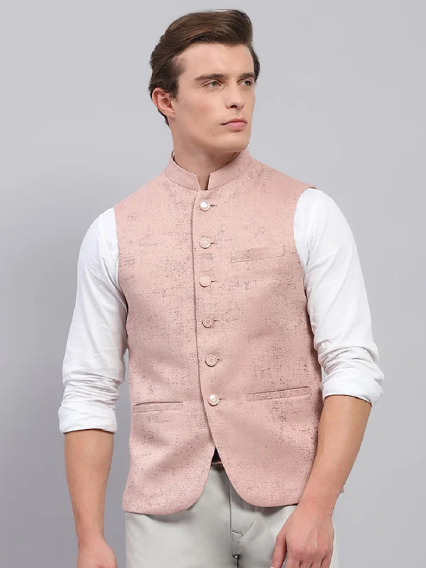 Discover new arrivals in clothing – Affordable styles for every occasion.  Men Pink Self Design Band Collar Sleeveless Coat