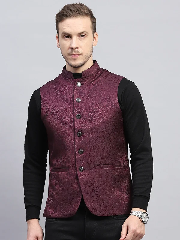 Shop the best clothing brands at amazing prices – Men Purple Self Design Band Collar Sleeveless Coat Shop the best clothing brands at amazing prices – Men Purple Self Design Band Collar Sleeveless Coat