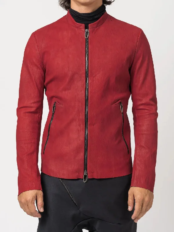 Shop the best fashion at unbeatable prices – Limited time only.  Red Textured Leather Jacket