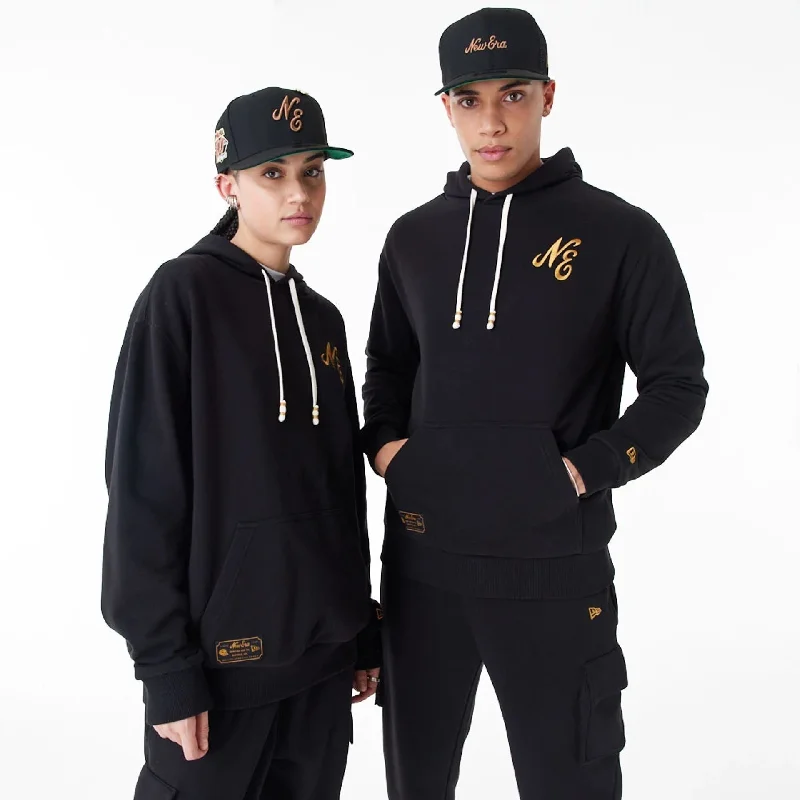 Save on stylish, high-quality clothing for every occasion –  New Era Script Logo Black Oversized Pullover Hoodie